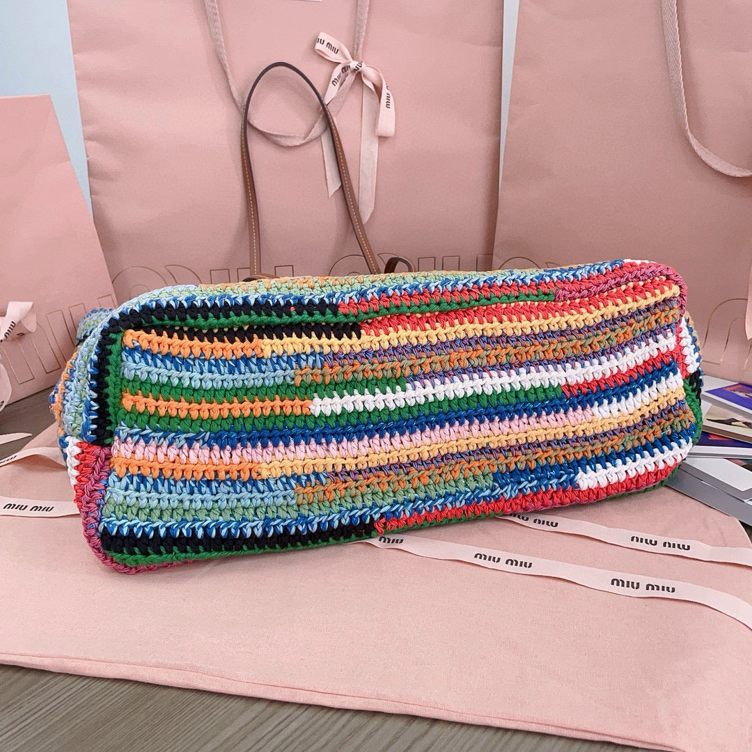 Miumiu Multicolored Crochet Tote Bag 40cm