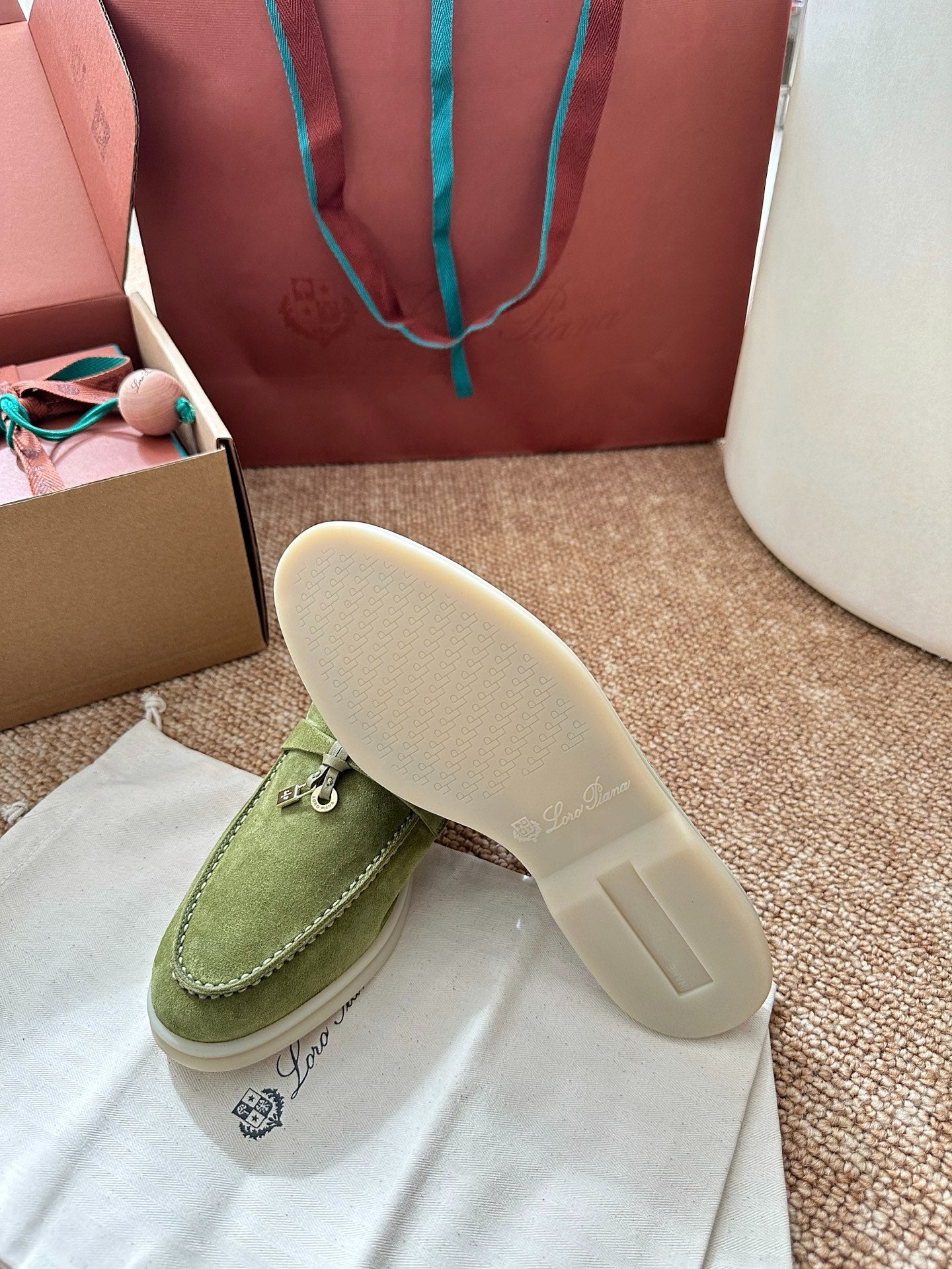 Light Green Suede Slip-On Mules, Loro Piana Style
