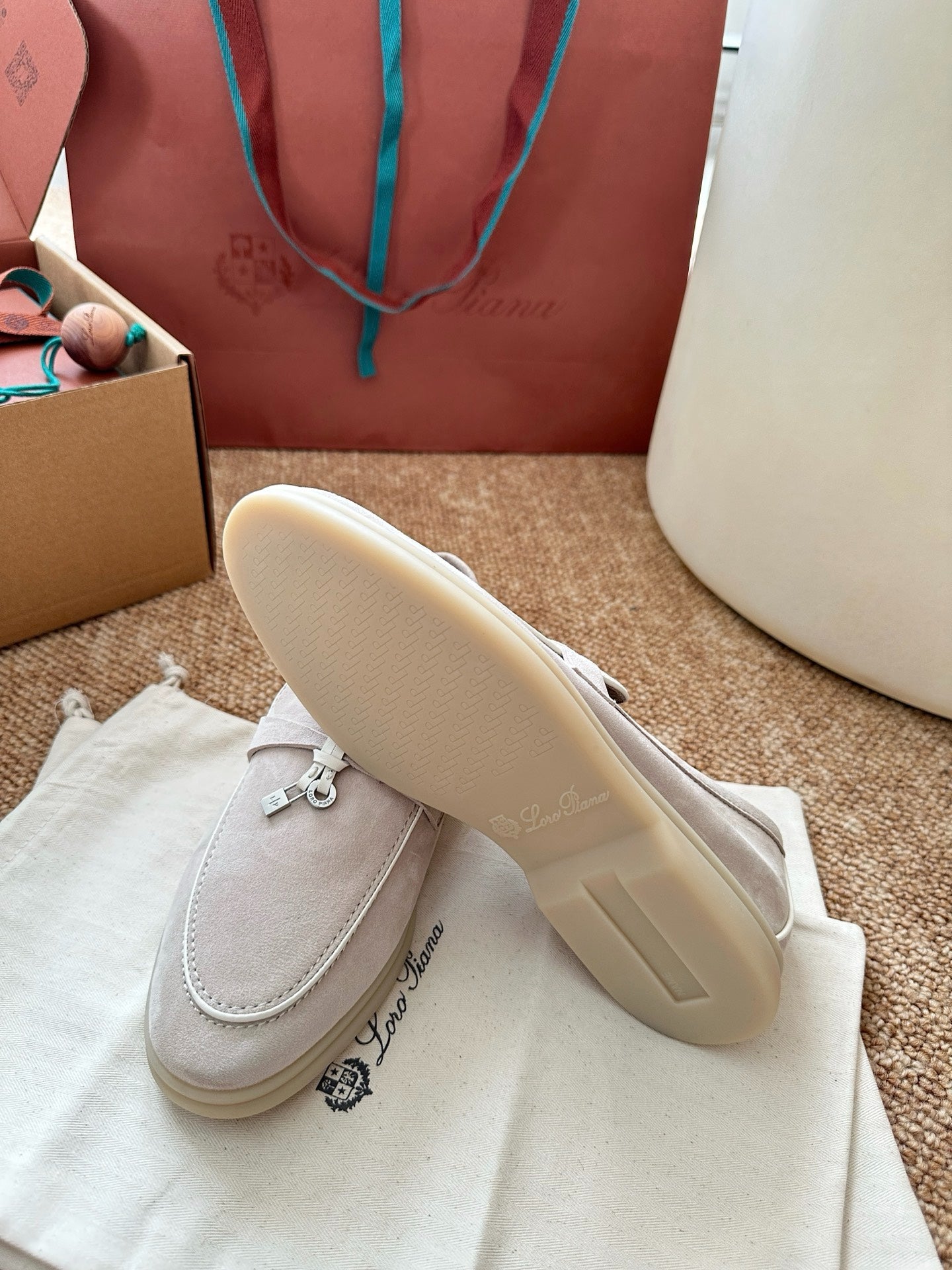 Loro Piana Summer Charms Walk Suede Loafers - Off-White