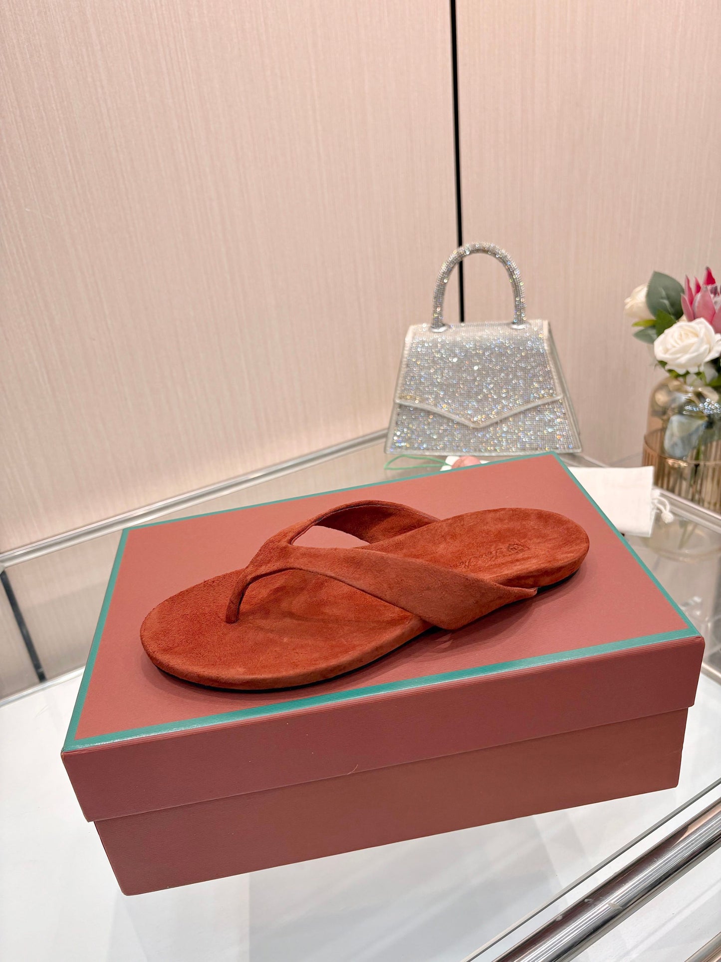 Rust Red Suede Quiet Luxury Flat Flip Flops Women Casual Thong Sandals