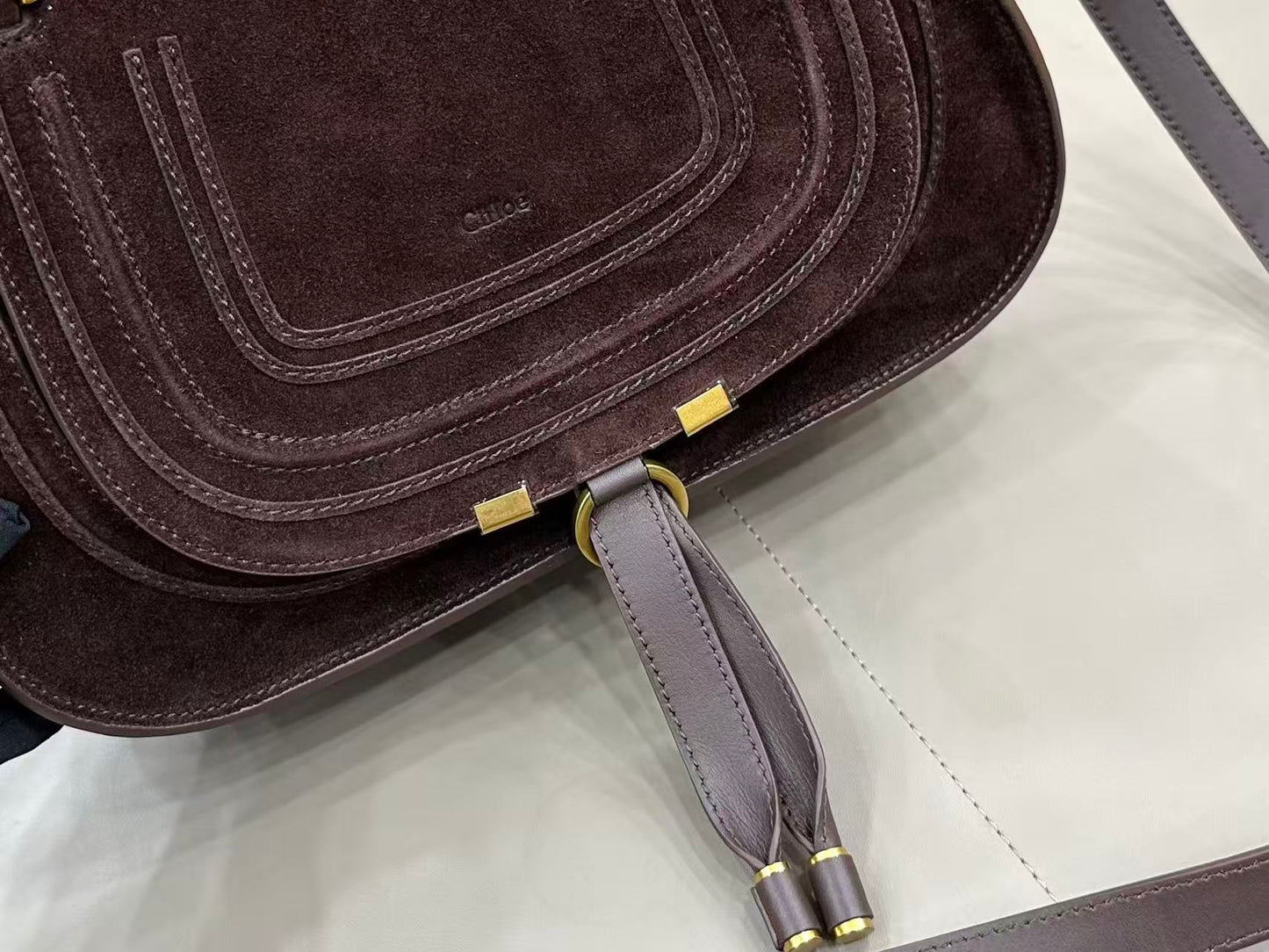 Marcie Bag In Grained Leather Dark Brown Suede