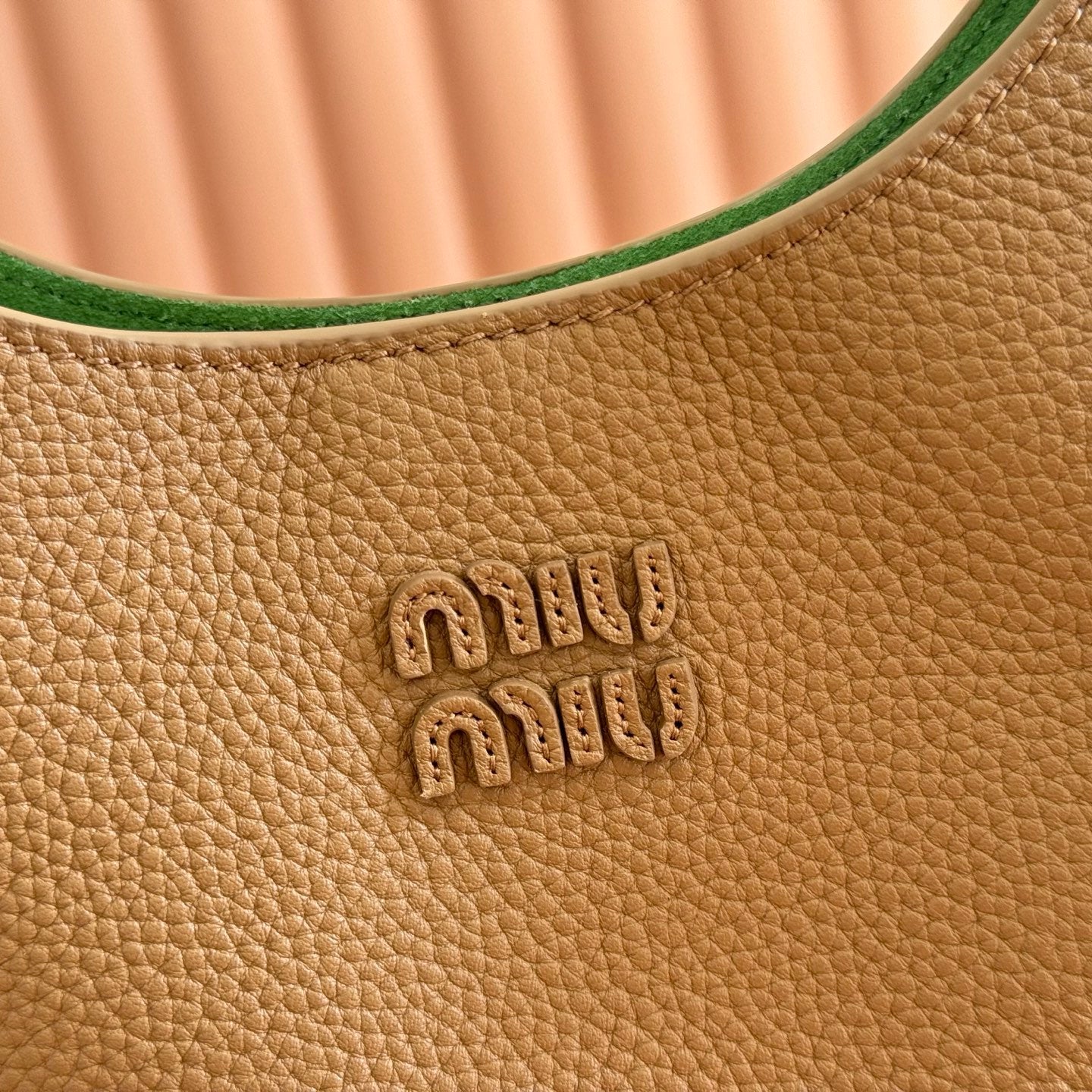 Miu Leather Bucket Bag 23cm Brown Grain Cowhide