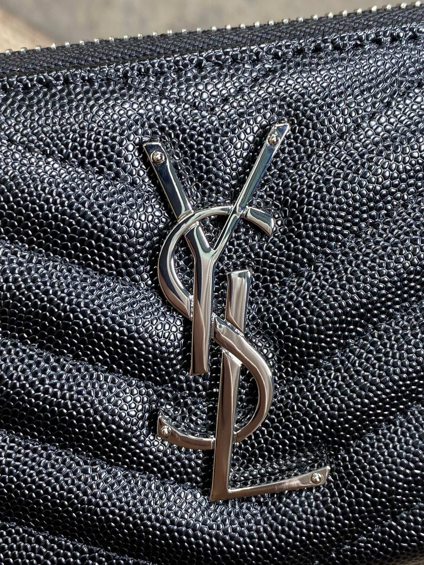 YSL Zippy Long Wallet Black Caviar Cowhide Sliver HW