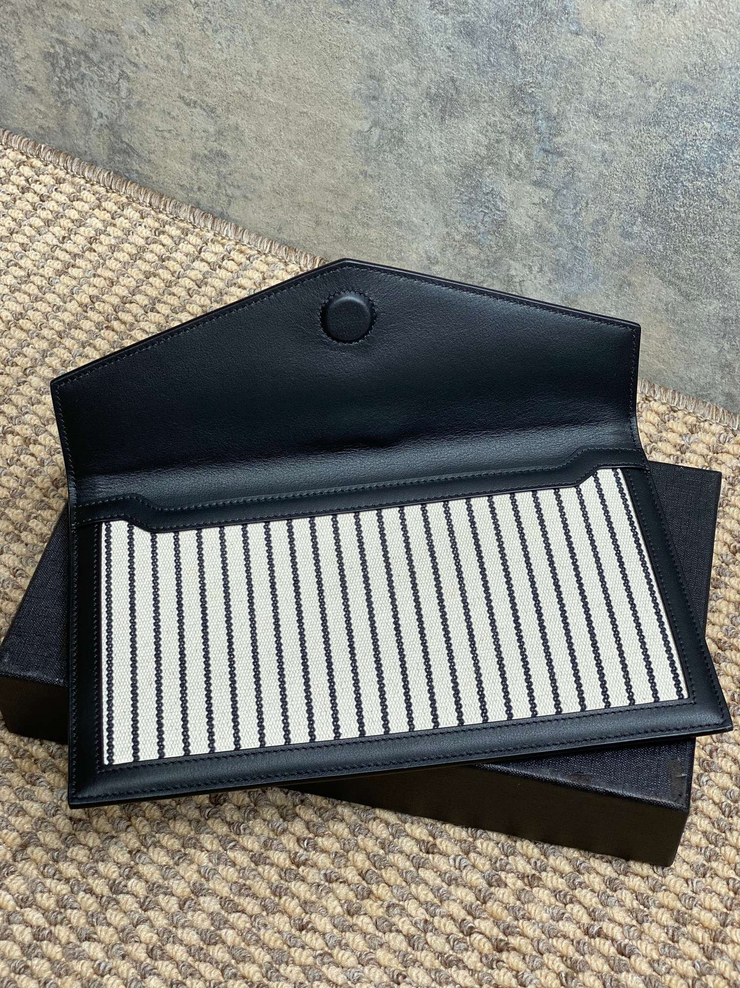YSL 22s Uptown Pouch Clutch Bag Black White Canvas GHW