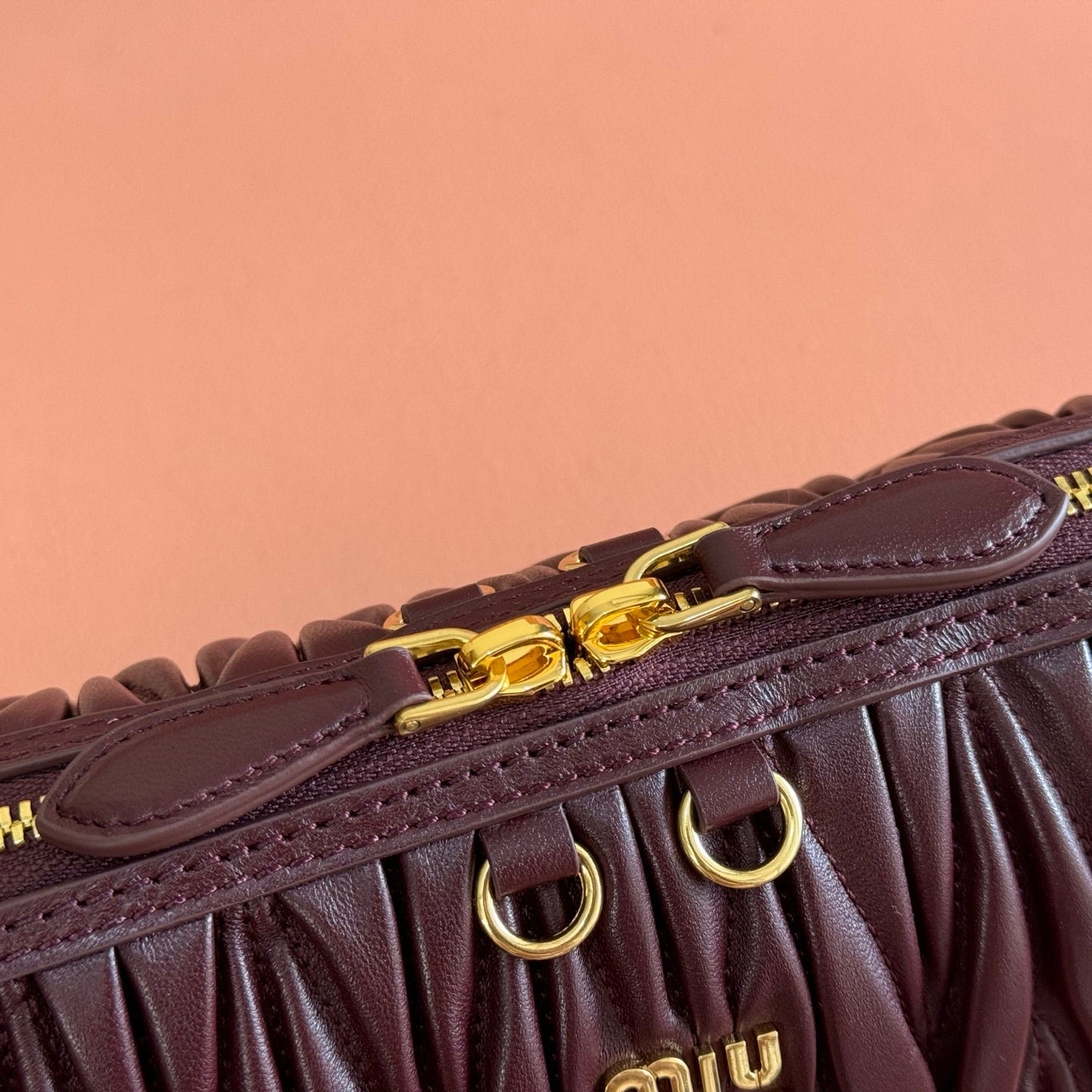 Miu Caprice Clutch Burgundy Matelassé Nappa Leather 280763