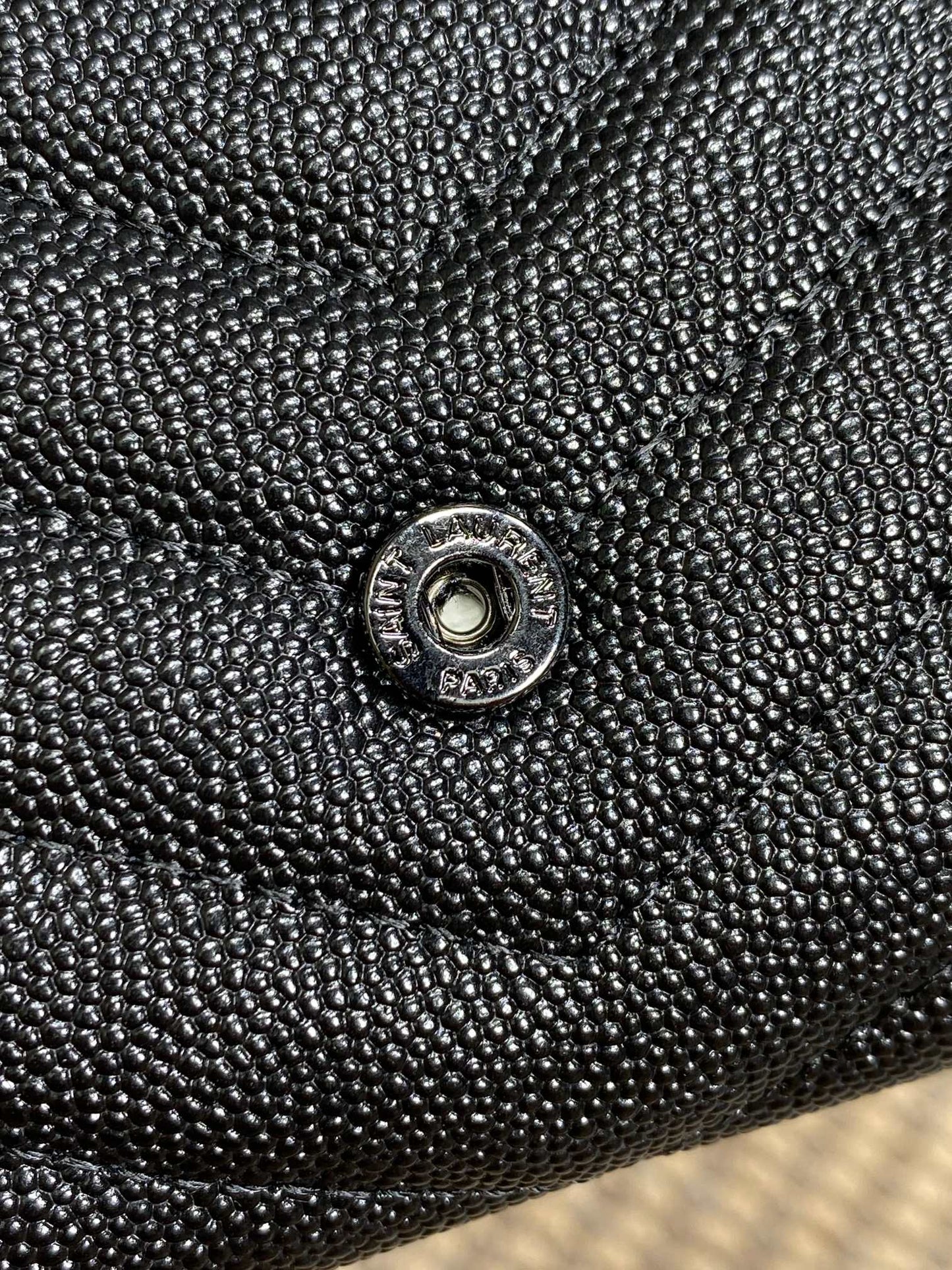 YSL Cassandre Envelope Flap Wallet Full Black Caviar Cowhide