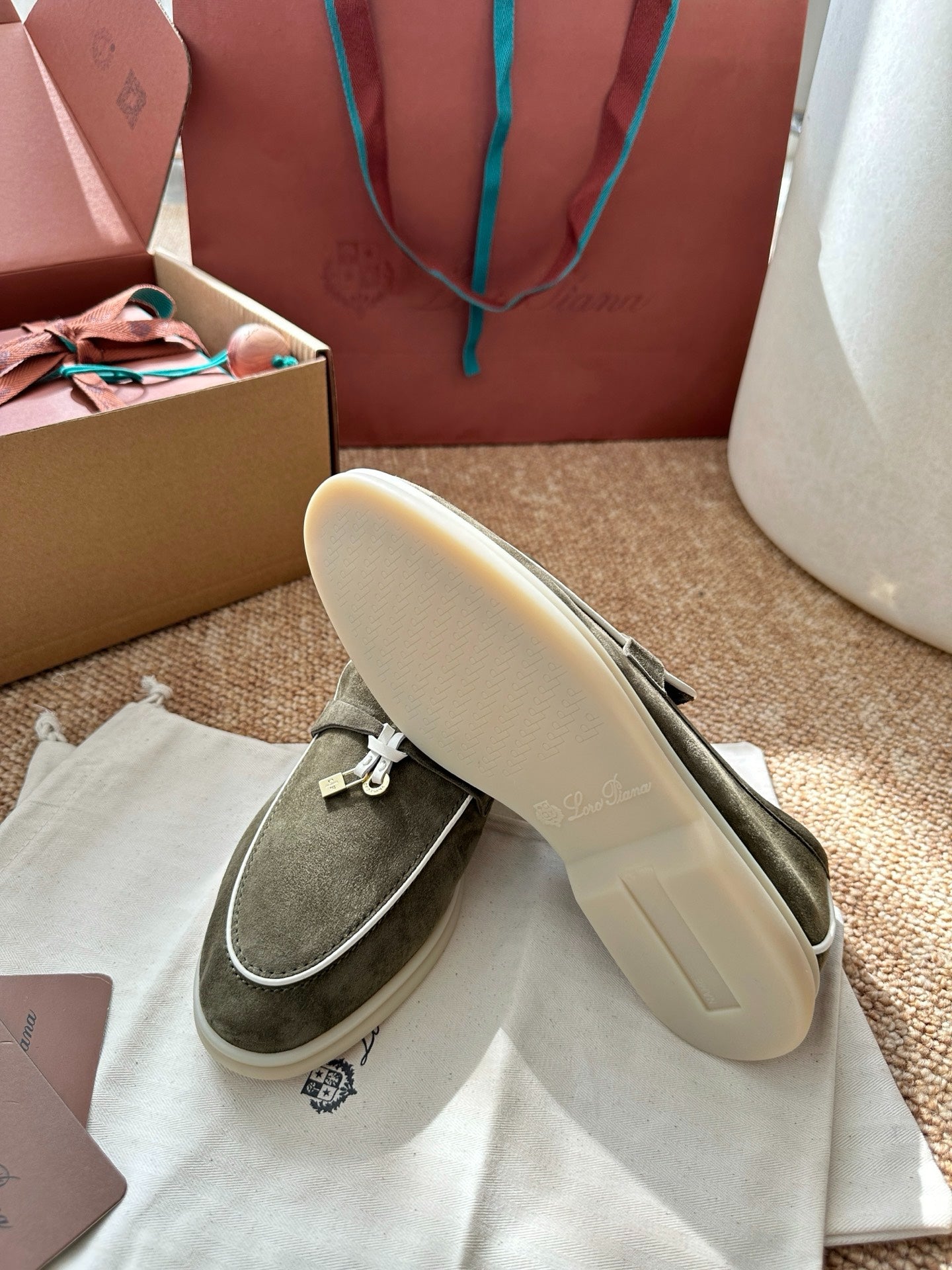 Green Suede Slip-On Loafers, Loro Piana Style