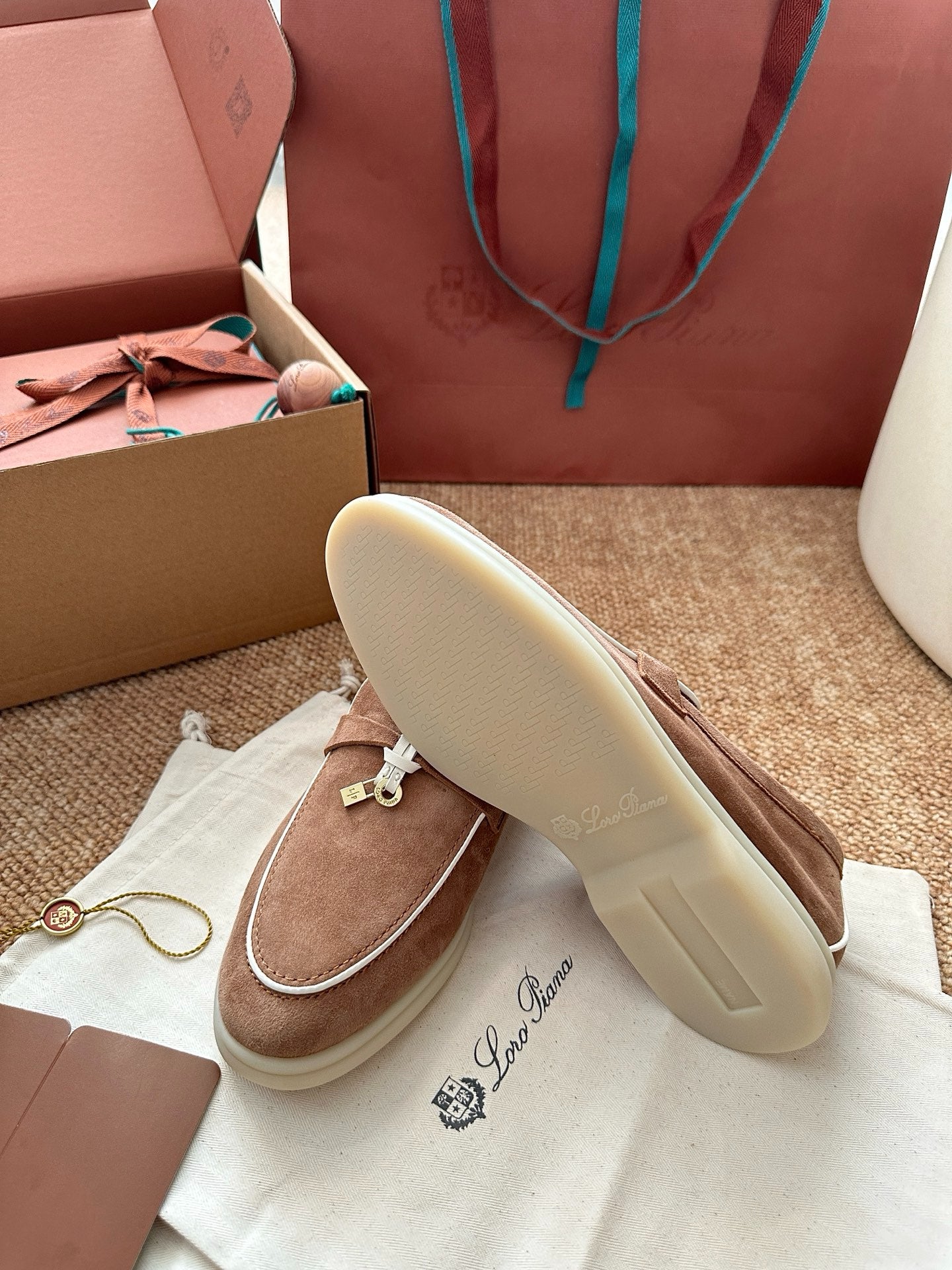 Loro Piana Summer Charms Walk Suede Loafers - Camel Brown