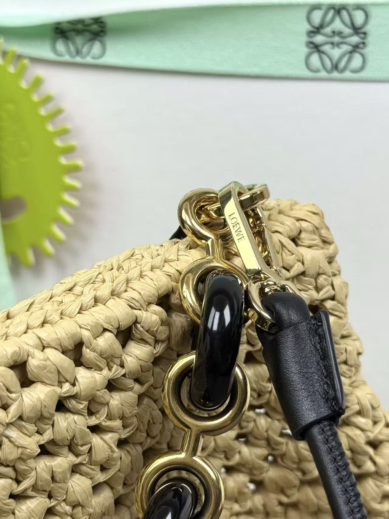 Loewe Ibiza Ola Medium Shoulder Bag Beige Raffia