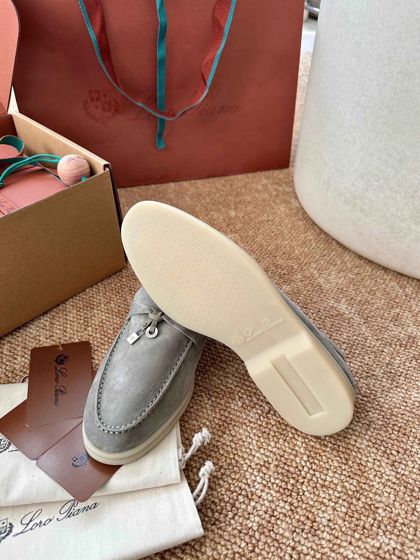 Loro Piana Summer Charms Walk Suede Loafers - Light Grey