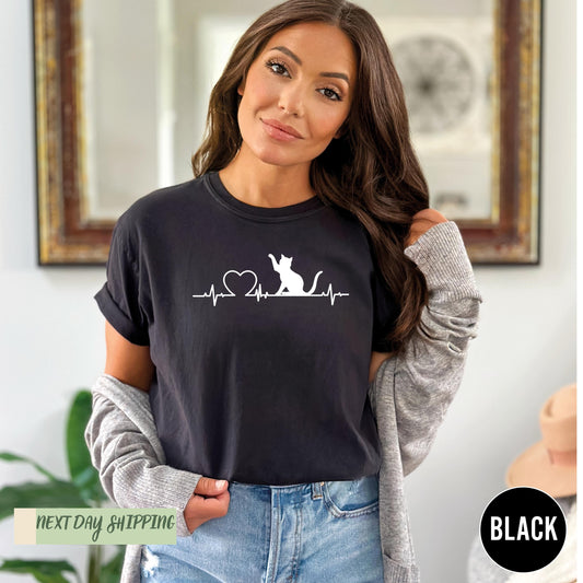 Cute Cat Shirt, Cat Heartbeat Shirt, Cat Lover Shirt, Cute Kitty Tee, Kitten T-shirt, Funny Cat Shirt, Funny Sarcastic Shirt, Women Shirt