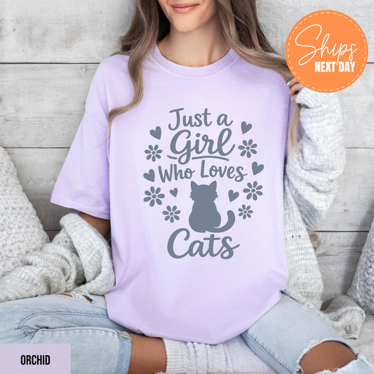 Just A Girl Who Loves Cats T-Shirt, Cat Mom Tee, Cute Cat Lover Gift For Women