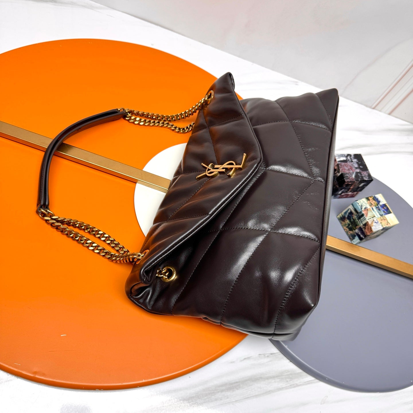 YSL Loulou Puffer Medium Bag 35cm Dark Coffee Glossy Leather