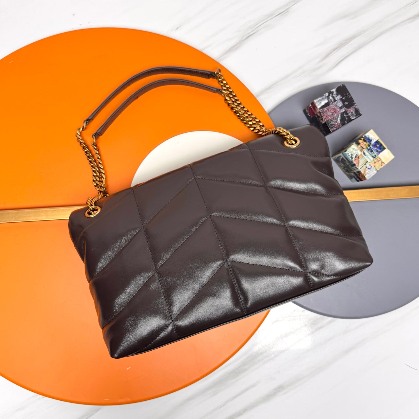 YSL Loulou Puffer Medium Bag 35cm Dark Coffee Glossy Leather