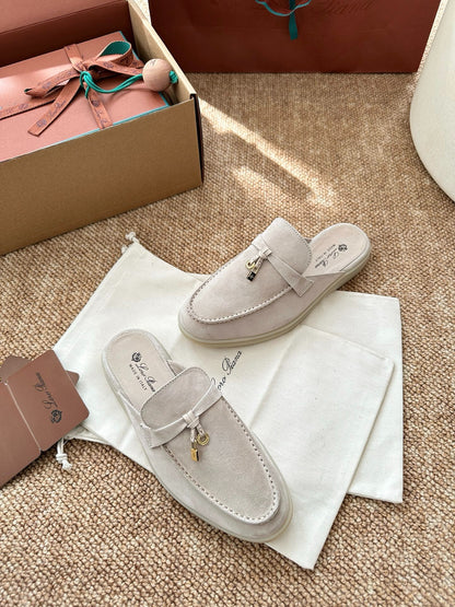 Loro Piana Summer Charms Walk Suede Mules - Off-White