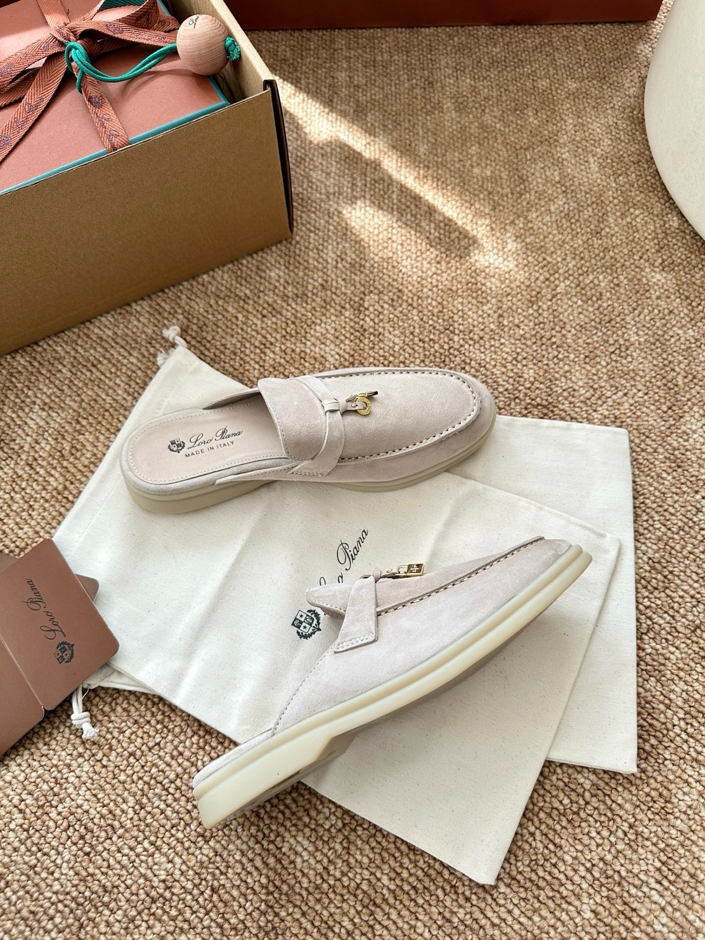Loro Piana Summer Charms Walk Suede Mules - Off-White