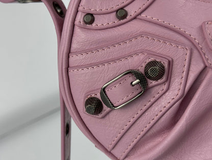 LE CAGOLE SMALL SHOULDER BAG 26 WITH RHINESTONES IN CREPE PINK LAMBSKIN