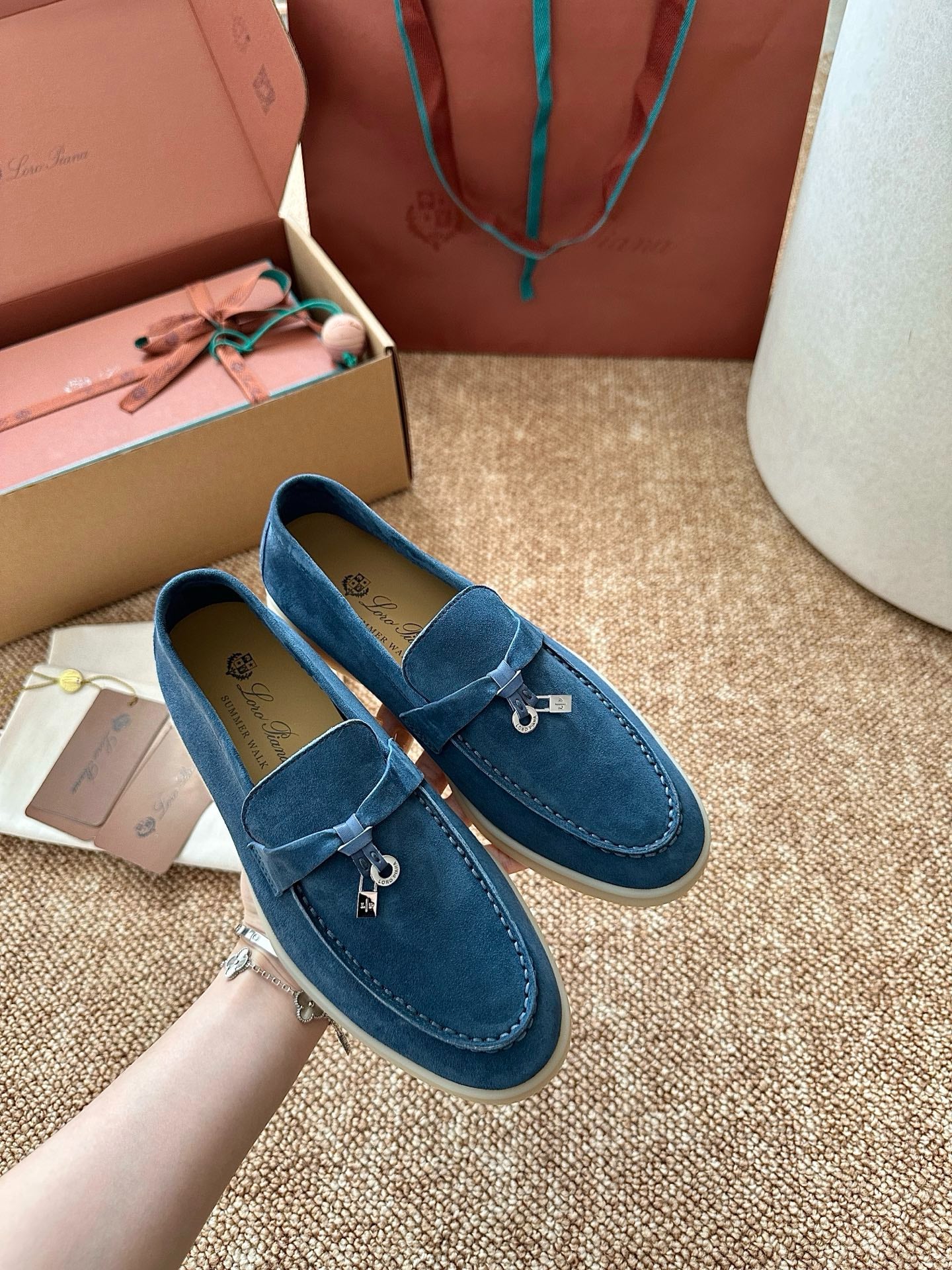 Loro Piana Summer Charms Walk Suede Loafers - Denim Blue