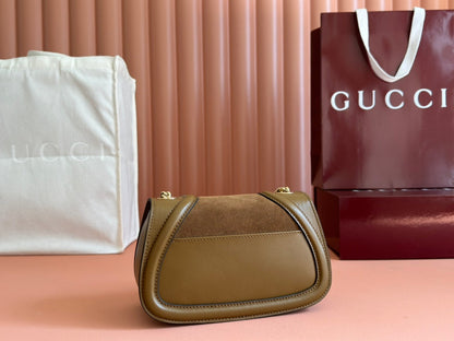 Gucci Blondie Handbag Brown Suede And Calfskin 272174