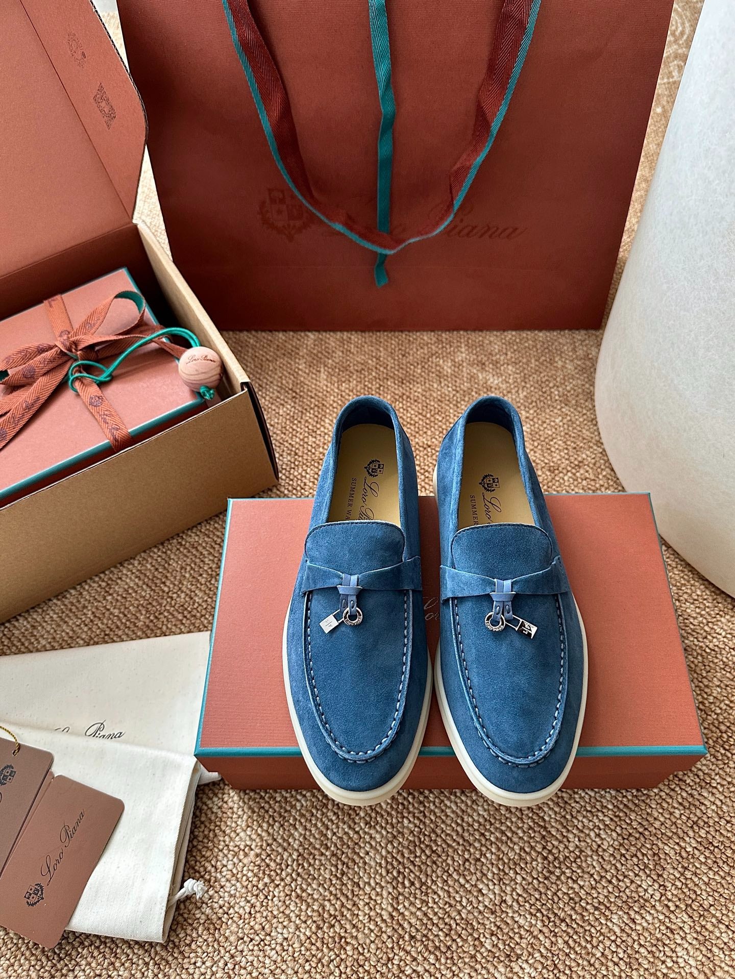 Loro Piana Summer Charms Walk Suede Loafers - Denim Blue