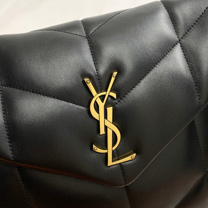 YSL Loulou Puffer Medium Bag 35cm Black Gold Glossy Leather