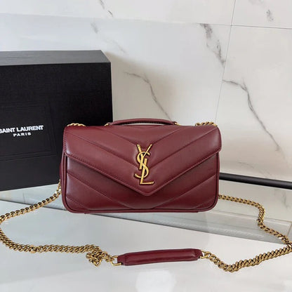 YSL 2026 Loulou Bag 24cm Burgundy Red Lambskin