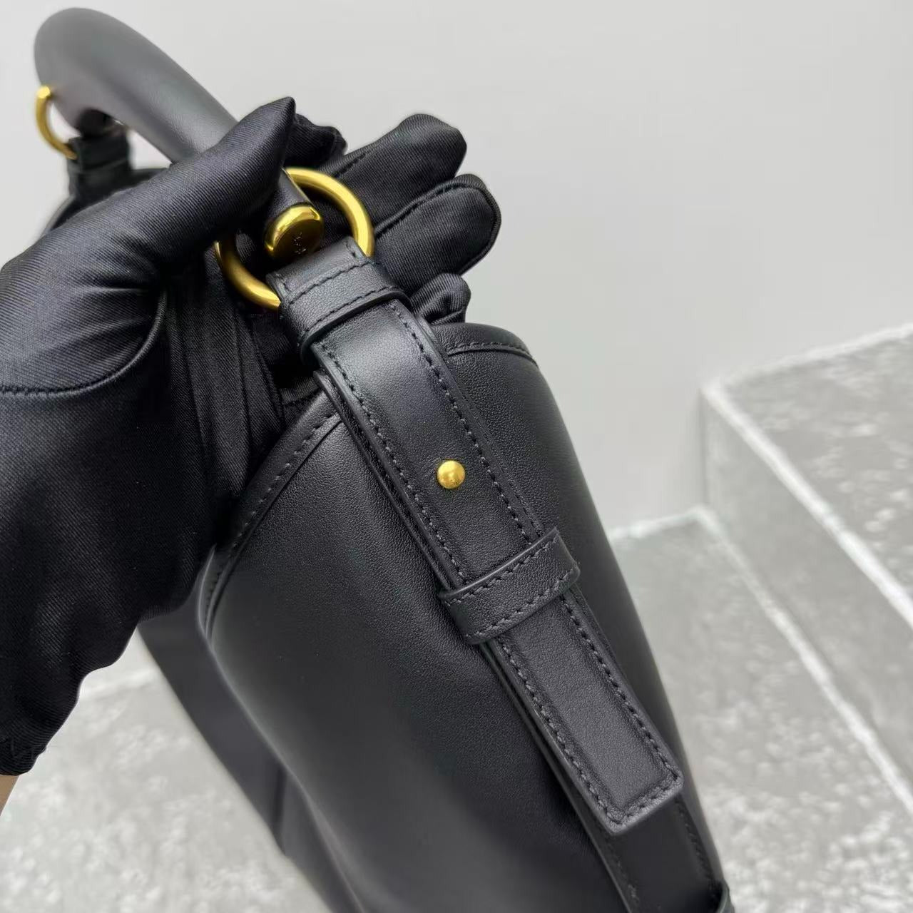 YSL Mombasa Shoulder Bag Black Paneled Leather