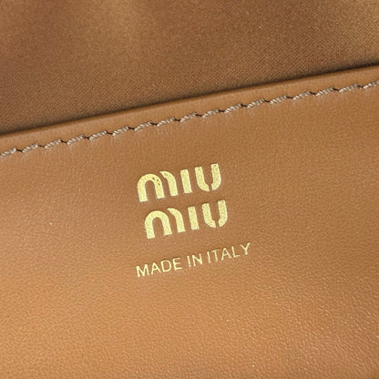 Miu Beau Semi-Circular Small Bowling Bag Tan Brown Leather