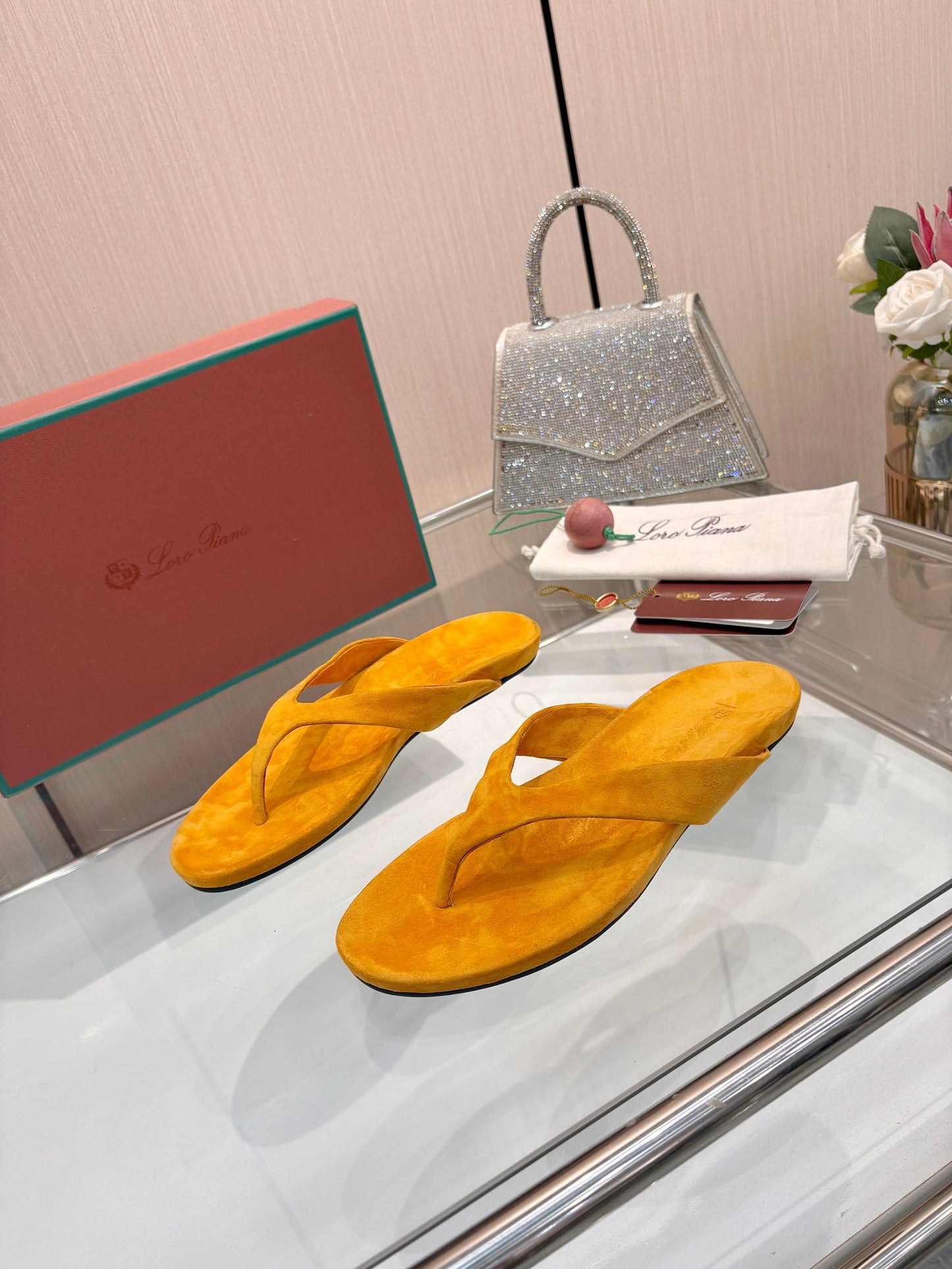 Vintage Orange Suede Luxury Flip Flops Soft Flat Casual Thong Sandals
