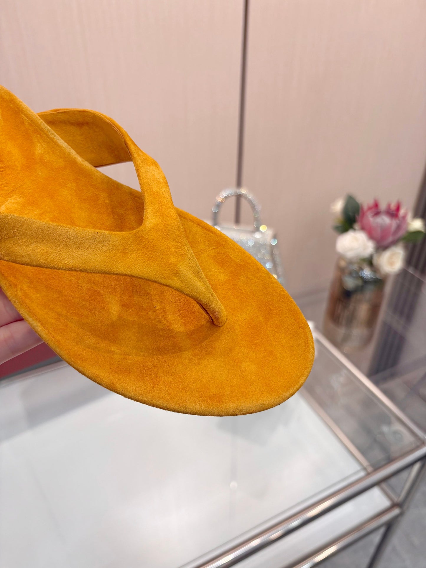 Vintage Orange Suede Luxury Flip Flops Soft Flat Casual Thong Sandals