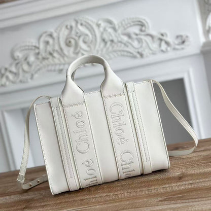 Chloé Woody small tote bag 26cm white calfskin