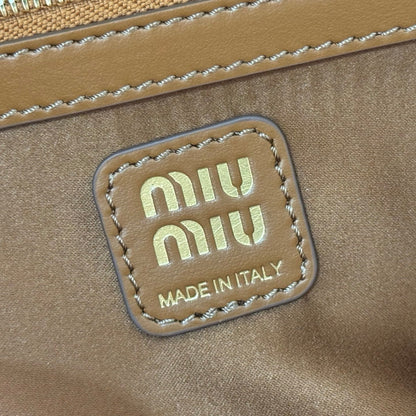 Miu Beau Semi-Circular Bowling Bag Tan Brown Leather