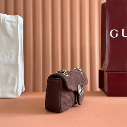 Gucci Marmont Bag 22 Red Brown Suede Gold Hardware 272098