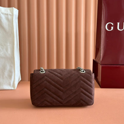 Gucci Marmont Bag 26 Red Brown Suede Gold Hardware 272099