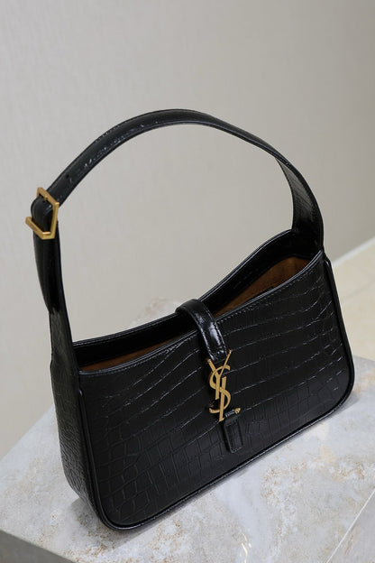 Le 5 a 7 Bag 25cm Black Crocodile Pattern Calfskin Ghw