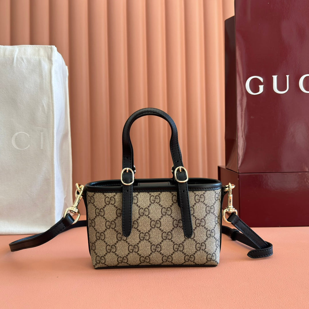 GG Emblem Mini Bag 17.5 Beige & Black Fabric