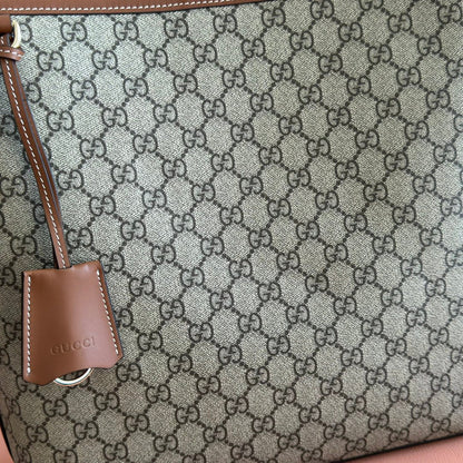 GG Emblem Medium Shoulder Bag 30.5 Beige & Dark Brown Fabric