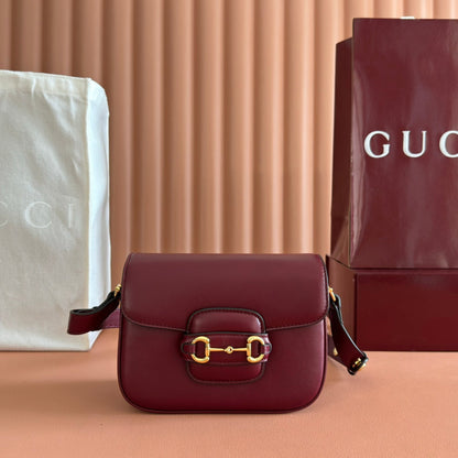 Gucci Horsebit 1955 Small Shoulder Bag Burgundy Leather 273708