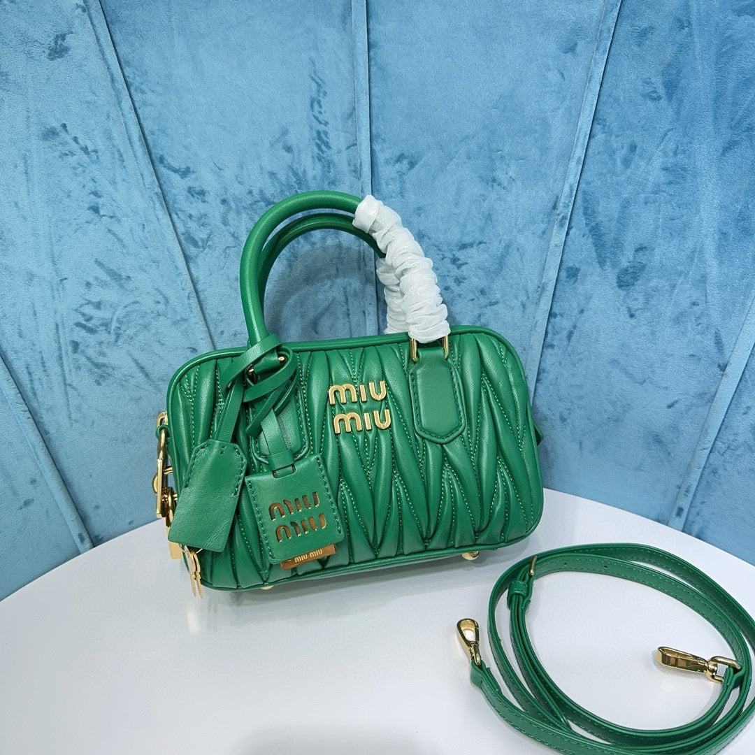 Miu Arcadie Matelasse Bag 19 In Green Lambskin Gold Hardware