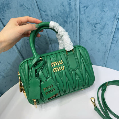 Miu Arcadie Matelasse Bag 19 In Green Lambskin Gold Hardware