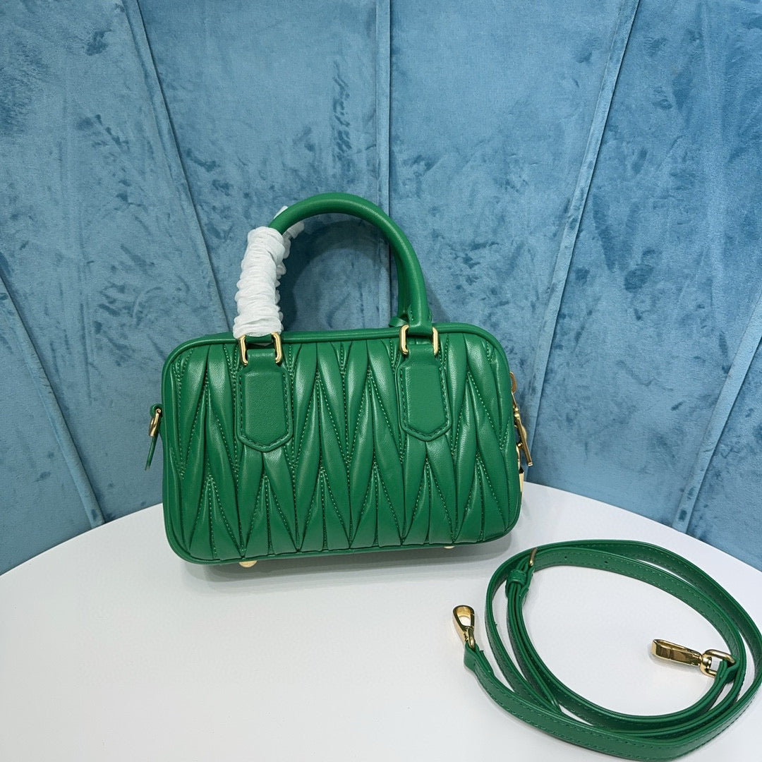 Miu Arcadie Matelasse Bag 19 In Green Lambskin Gold Hardware