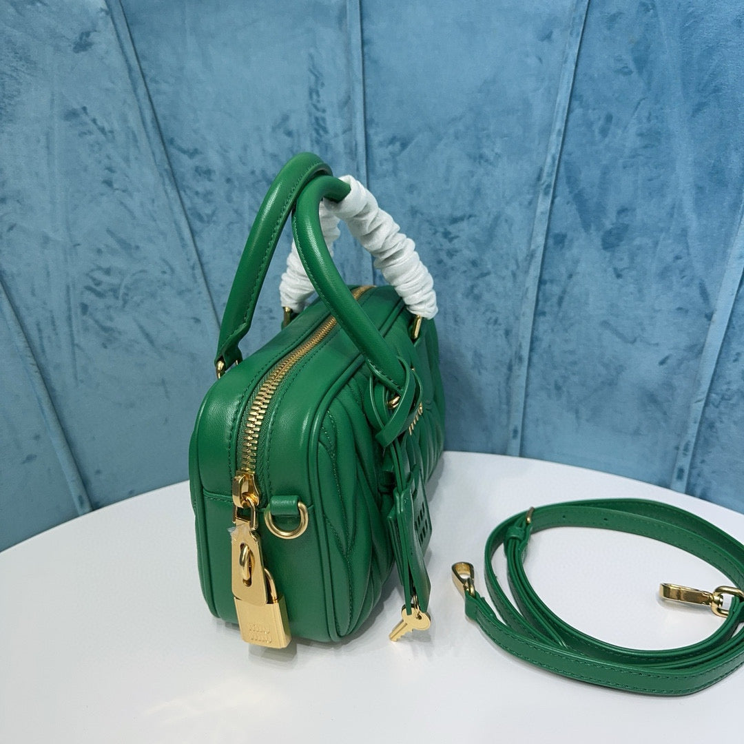 Miu Arcadie Matelasse Bag 19 In Green Lambskin Gold Hardware