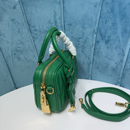 Miu Arcadie Matelasse Bag 19 In Green Lambskin Gold Hardware