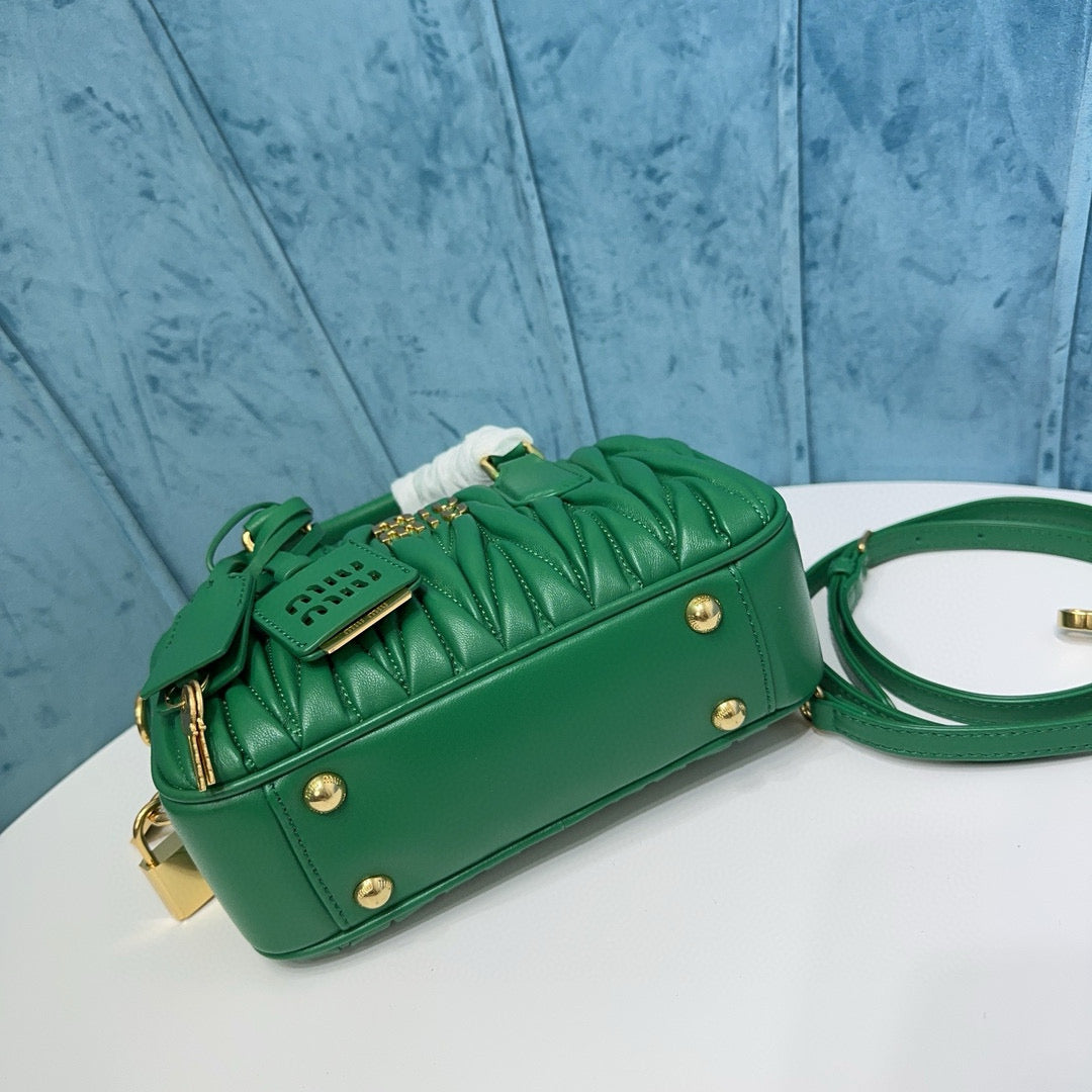 Miu Arcadie Matelasse Bag 19 In Green Lambskin Gold Hardware