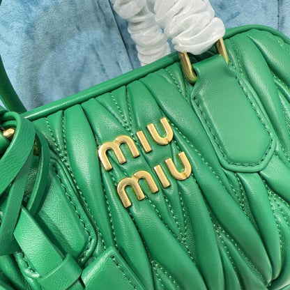 Miu Arcadie Matelasse Bag 19 In Green Lambskin Gold Hardware