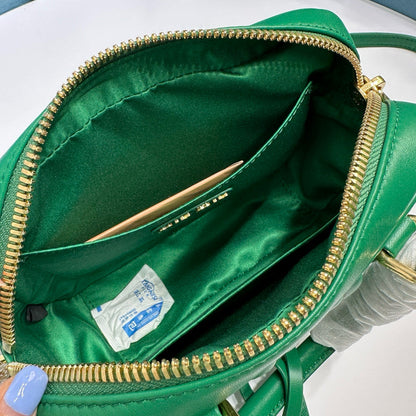 Miu Arcadie Matelasse Bag 19 In Green Lambskin Gold Hardware