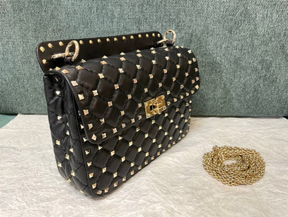 garavani rockstud spike medium 24cm black lambskin gold hardware