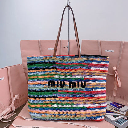 Miumiu Multicolored Crochet Tote Bag 40cm