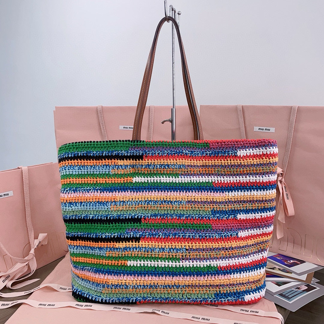 Miumiu Multicolored Crochet Tote Bag 40cm