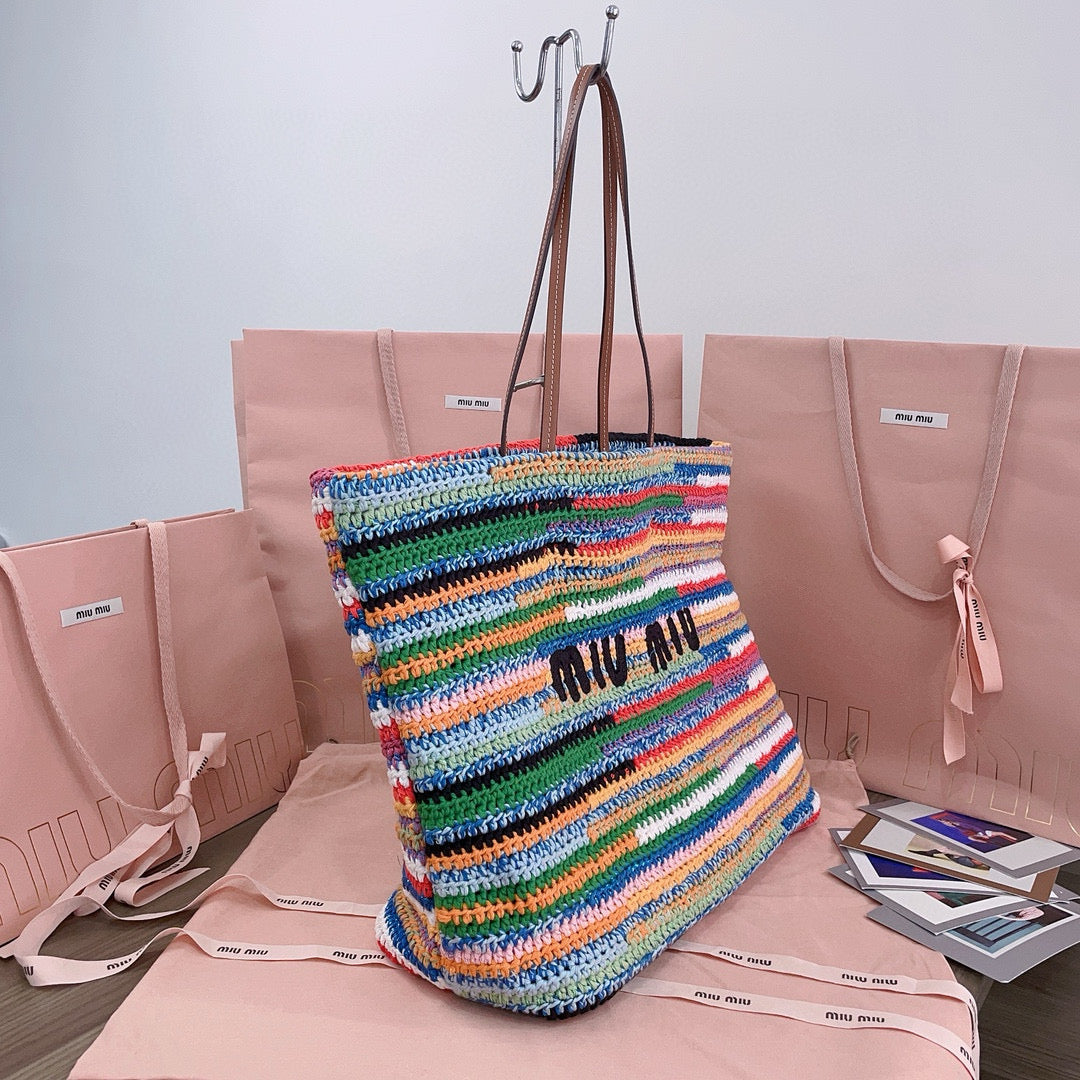 Miumiu Multicolored Crochet Tote Bag 40cm